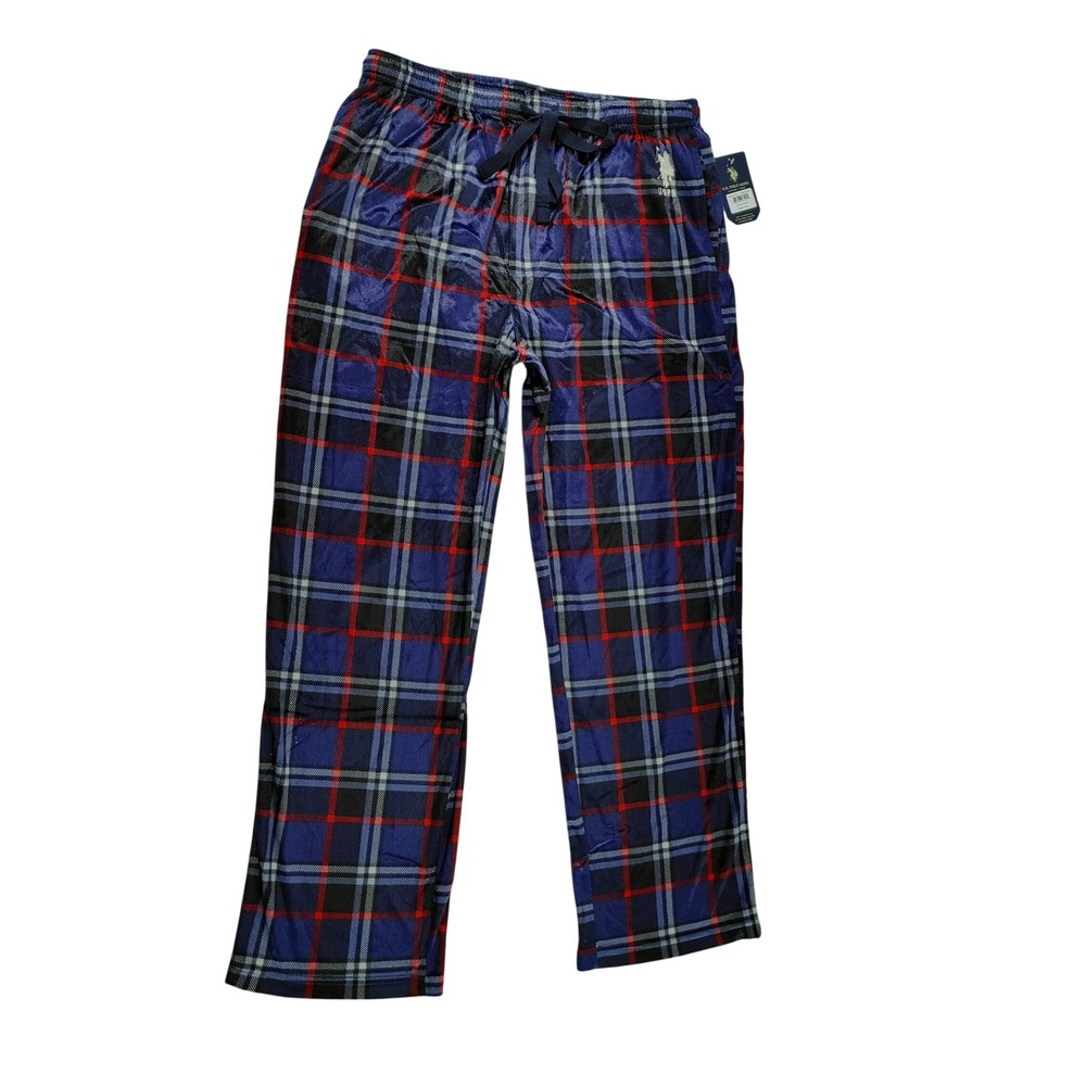 U.S. Polo Assn. Mens Plaid‎ Sleep Pajama Pants XL Blue Red Black Lounge Fleece